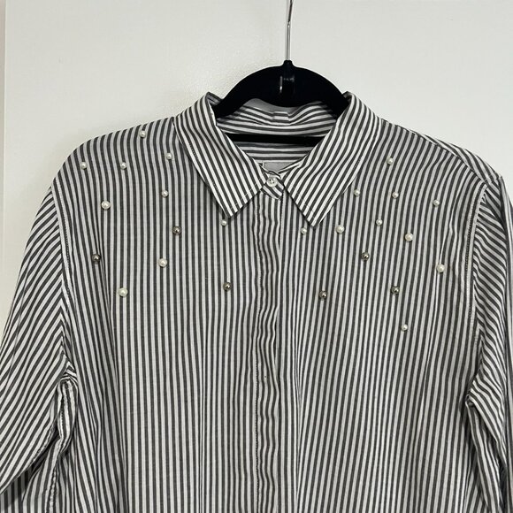 Rails White & Gray striped button down top with accents - Size Medium - Picture 2 of 10